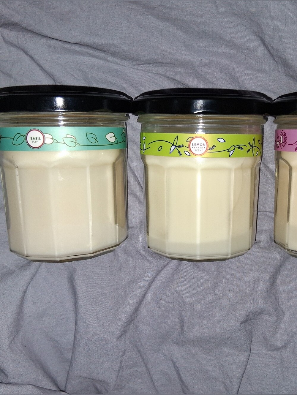 Three-Pack Scented Jar Candles — Floral & Fresh Scents (Pink, Green, Teal)